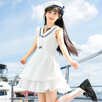 Kawaii White Navy Style Sailor Suit Dress