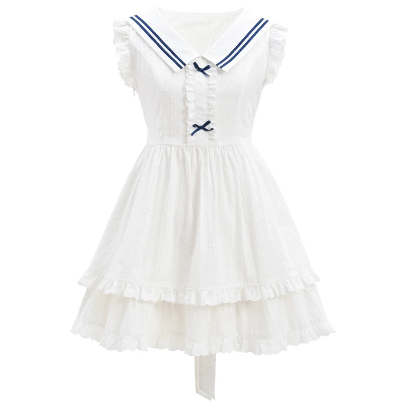 Kawaii White Navy Style Sailor Suit Dress