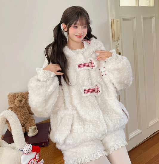 Kawaii White Plush Cat Ear Hooded Sweatshirt