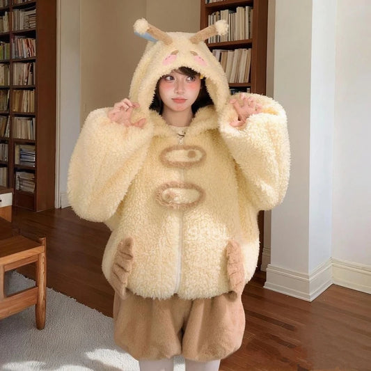 Kawaii Yellow Bee Hooded Fleece Coat