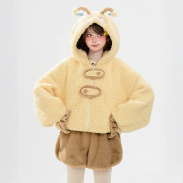 Kawaii Yellow Bee Hooded Fleece Coat