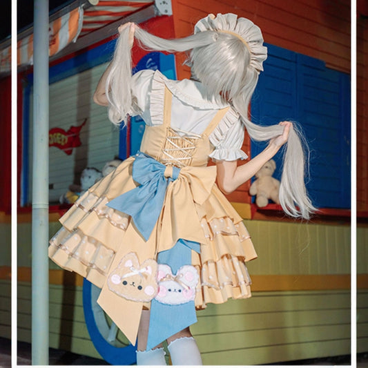 Kawaii Yellow Cartoon Bear Embroidery Lolita JSK Dress