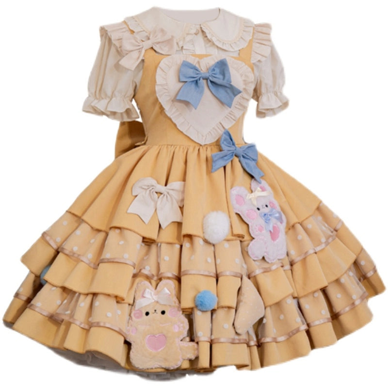 Kawaii Yellow Cartoon Bear Embroidery Lolita JSK dress