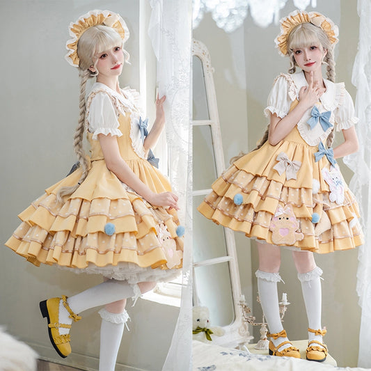 Kawaii Yellow Cartoon Bear Embroidery Lolita JSK Dress