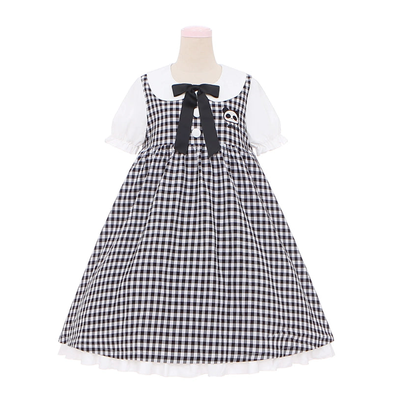 Kawaii Yellow Chicken Embroidered Plaid Dress