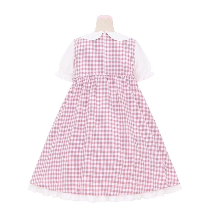 Kawaii Yellow Chicken Embroidered Plaid Dress
