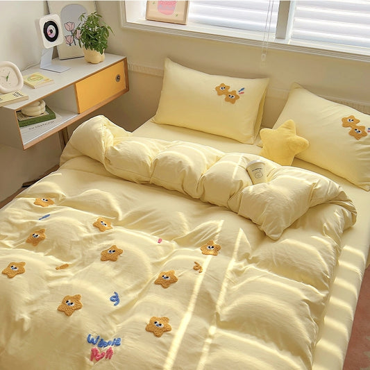 Kawaii ins Style Cartoon Star Embroidery Cotton Quilt Set