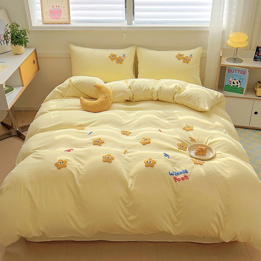 Kawaii ins Style Cartoon Star Embroidery Cotton Quilt Set