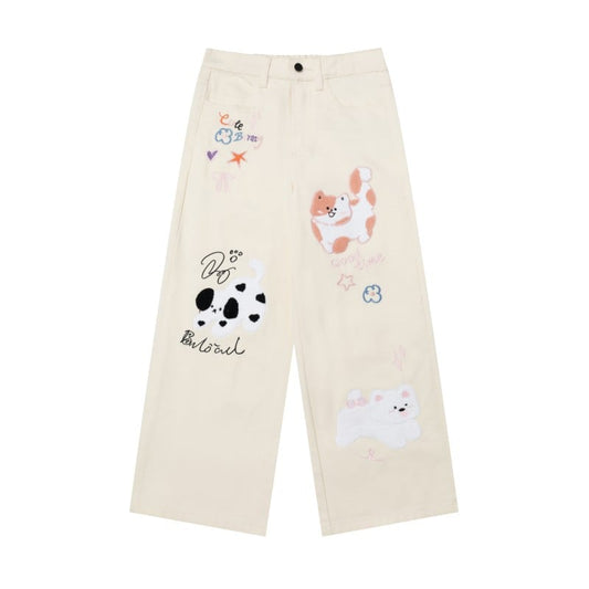 Kawaii kitten embroidered jeans
