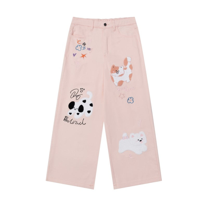 Kawaii Kitten Embroidered Jeans