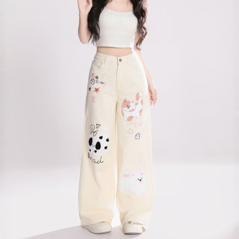 Kawaii Kitten Embroidered Jeans