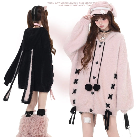 Kawain Sweet Girl Style Rabbit Ear Hooded Coat