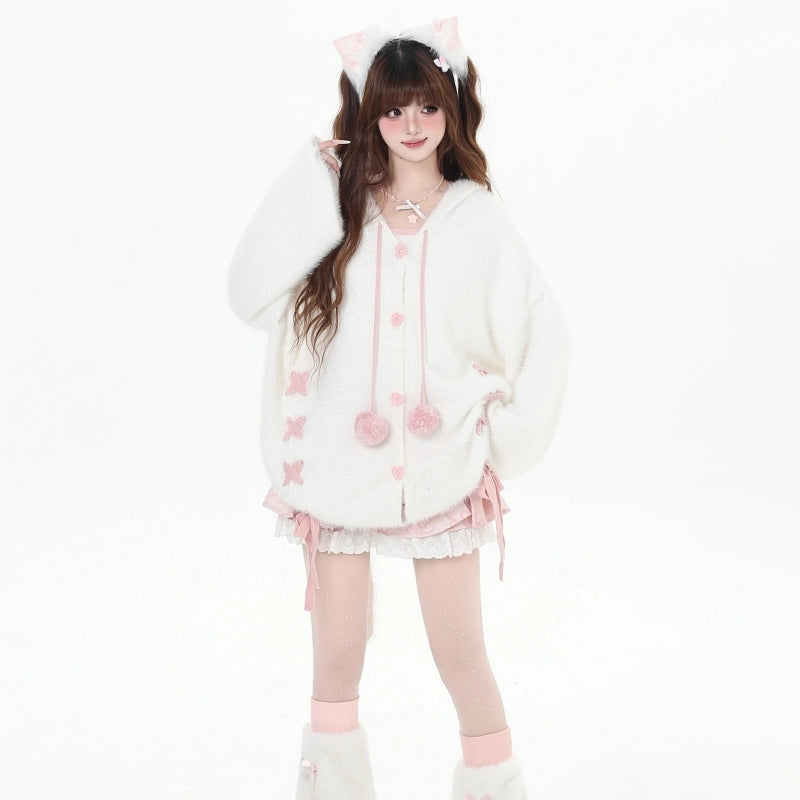 Kawain Sweet Girl Style Rabbit Ear Hooded Coat