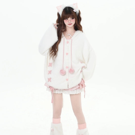 Kawain Sweet Girl Style Rabbit Ear Hooded Coat