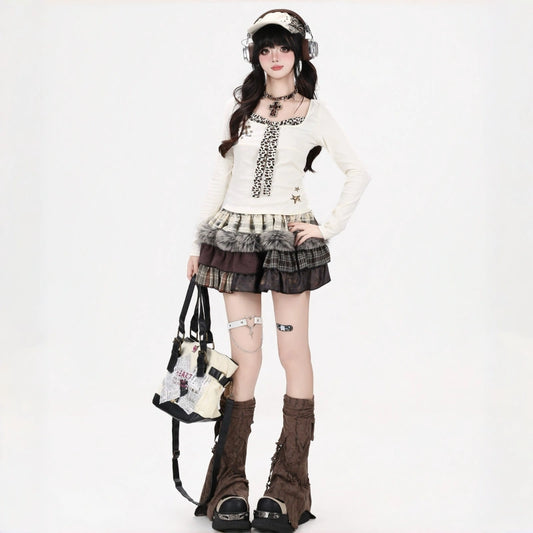 Korean Leopard Print Lace-Up Long Sleeve Top