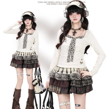 Korean Leopard Print Lace-Up Long Sleeve Top