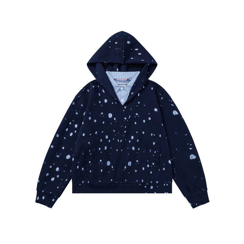 Korean Preppy Style Fake Two-Piece Hooded Sweatshirt