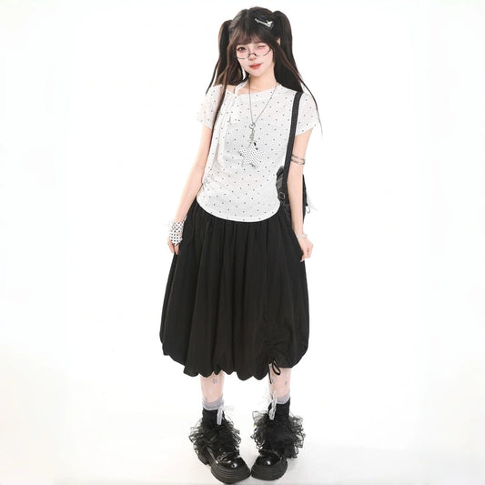 Korean Puffy Bubble High Waist Midi Skirt