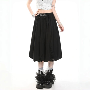 Korean Puffy Bubble High Waist Midi Skirt