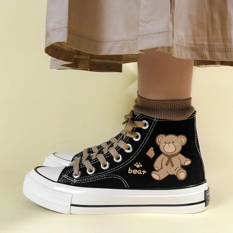 Korean Style Cute Bear Print High-Top Canvas Shoes