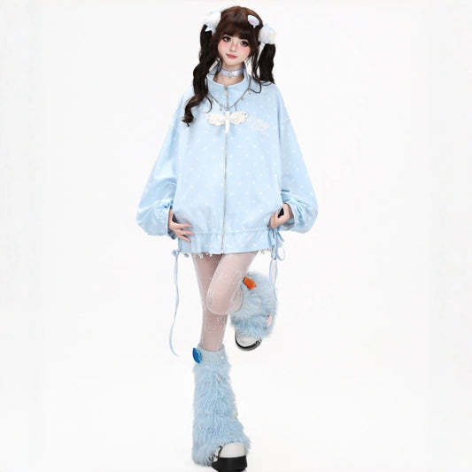 Korean Style Star Print Zip-Up Coat