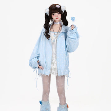 Korean Style Star Print Zip-Up Coat