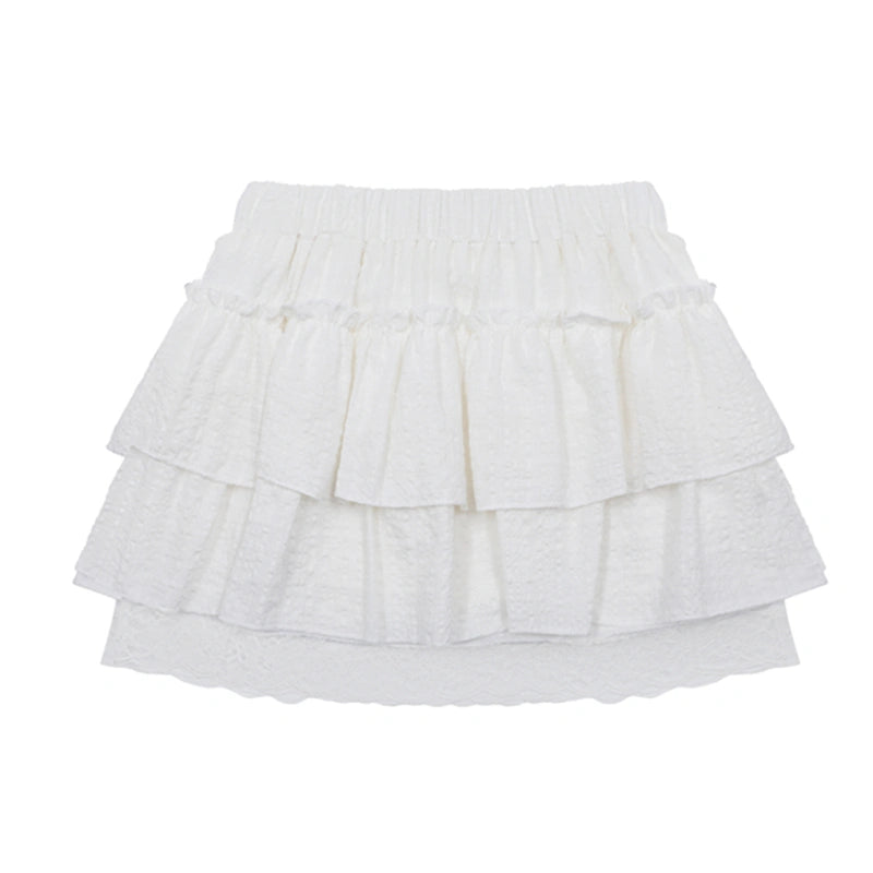 Korean Sweet Girl Style Plaid Lace Puffy Skirt