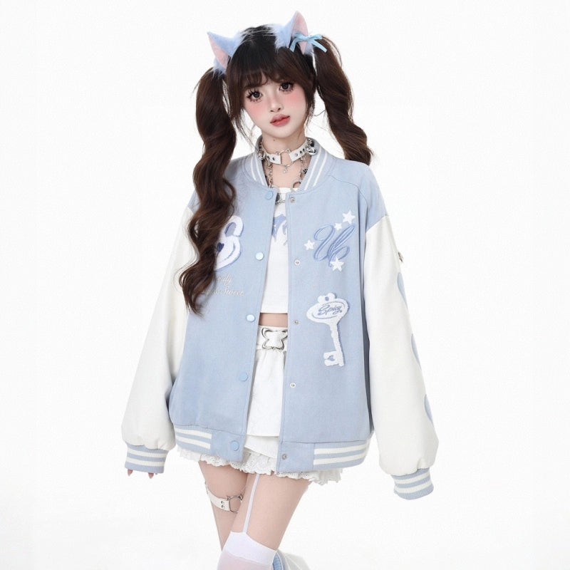 Korean Sweet Style Candy Color Baseball Jacket