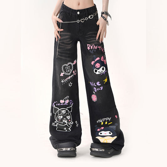 Loose Kuromi Printed Wide-leg Jeans