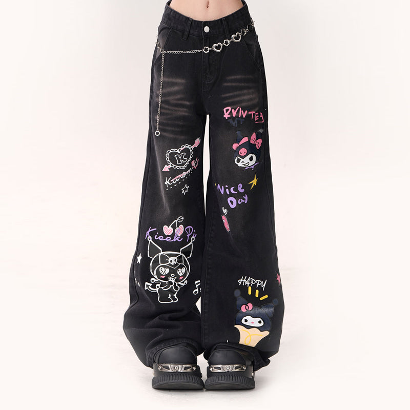 Loose Kuromi Printed Wide-leg Jeans