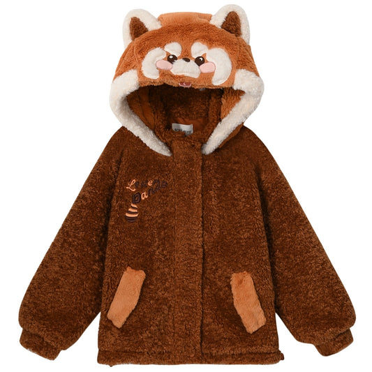 Kawaii Brown Red Panda Plush Hooded Coat