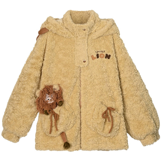 Kawaii Cartoon Lion Plush Hooded Coat