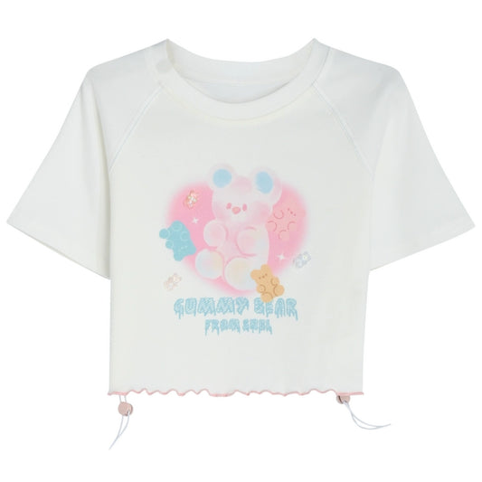 Sweet Soft Girl Style Cartoon Gummy Bear Printed Short T-shirt