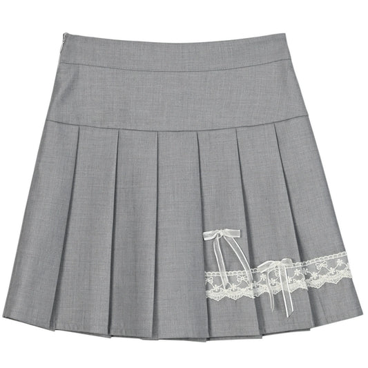 Summer Sweet Girl Style Lace Stitching Pleated Skirt