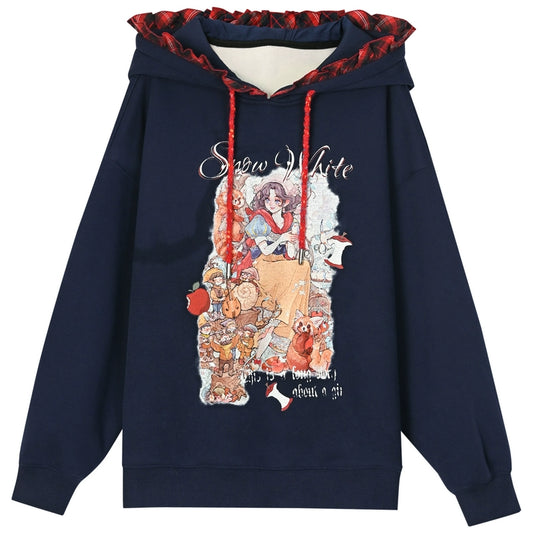 Sweet Girl Style Dark Blue Snow White Print Sweatshirt