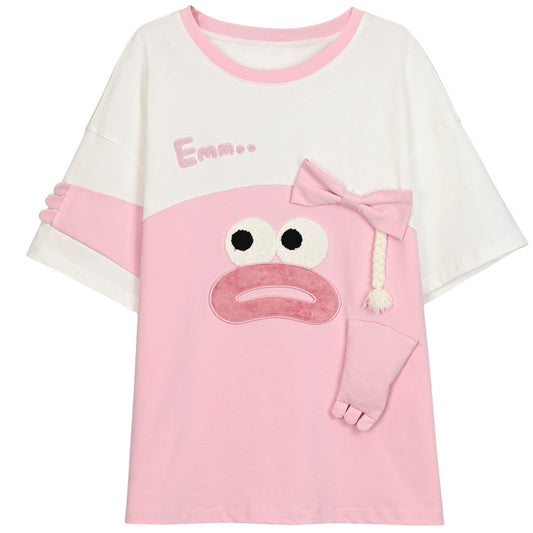 Summer Sweet Girly Style Cartoon Embroidery T-shirt