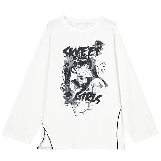 Kawaii Sweet Y2K Style Sartoon Print Long-Sleeved T-shirt