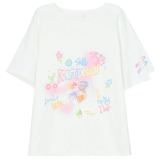 Summer Sweet Girl Style Painted Bear Printed T-shirt