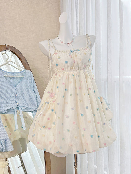 Sweet Girly Polka Dot Floral Print Dresses