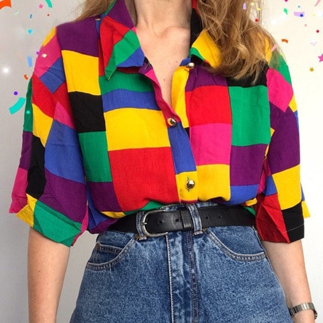90s Aesthetic Rainbow Plus Size Blouse