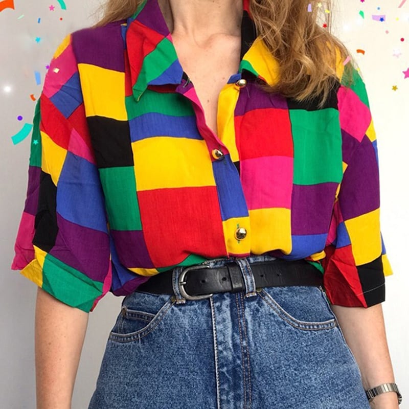 90s Aesthetic Rainbow Plus Size Blouse