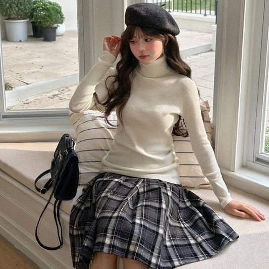 Preppy Style Grey Plaid Pleated Skirt