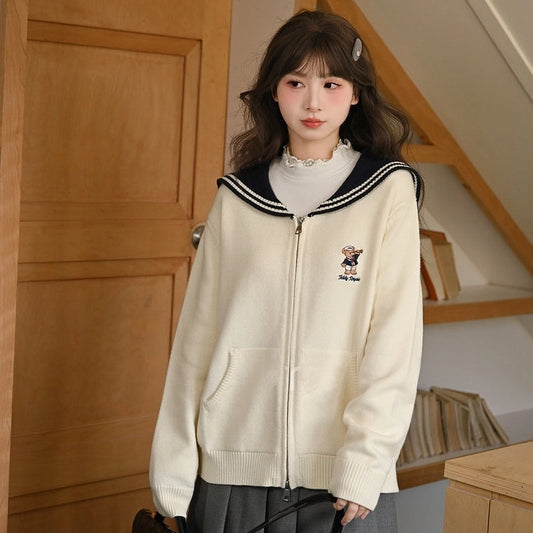 Preppy Style Sailor Collar Knit Cardigan Sweater