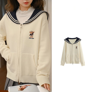 Preppy Style Sailor Collar Knit Cardigan Sweater