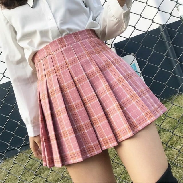 Korean High Waist Plaid Mini Skirt