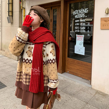 Retro Christmas Style Bear Jacquard Sweater