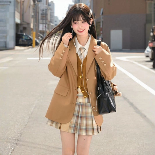 Retro College Style All-match Brown Coat
