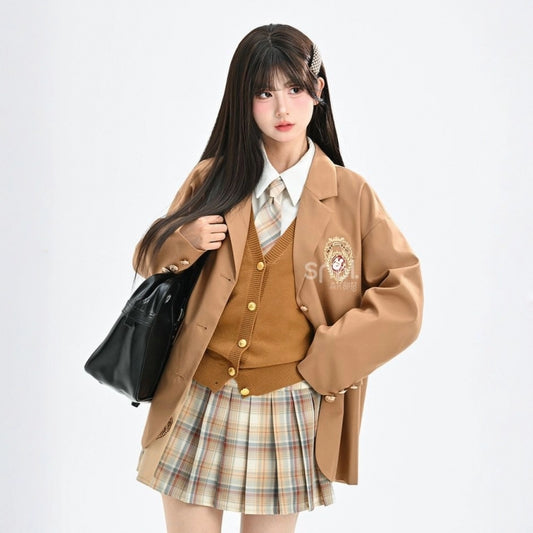Retro College Style All-match Brown Coat