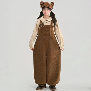 Retro Cute Style Brown Bear Overalls