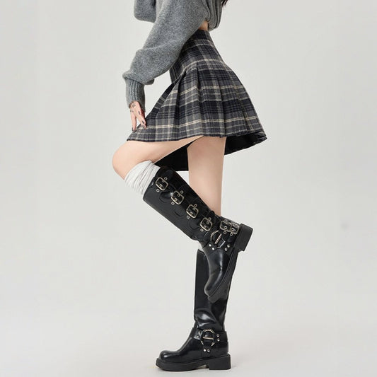 Retro Korean Style Plaid Pleated Short Skirt